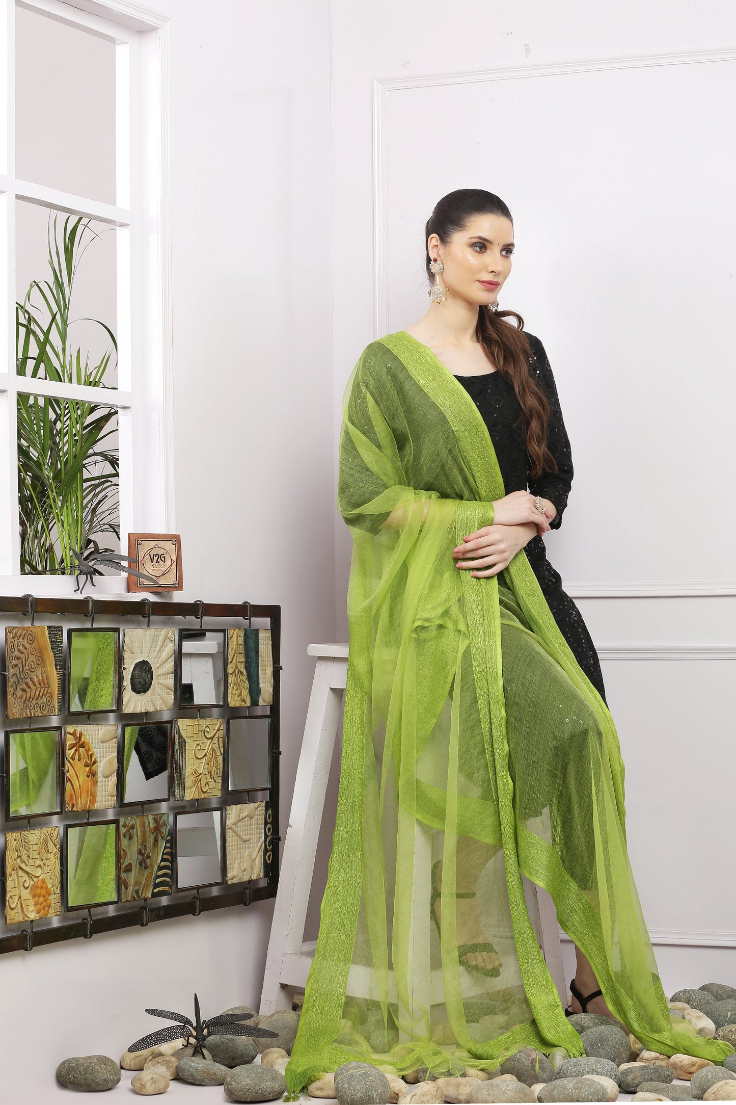 Dupatta-Bhagalpuri Tissue- Green