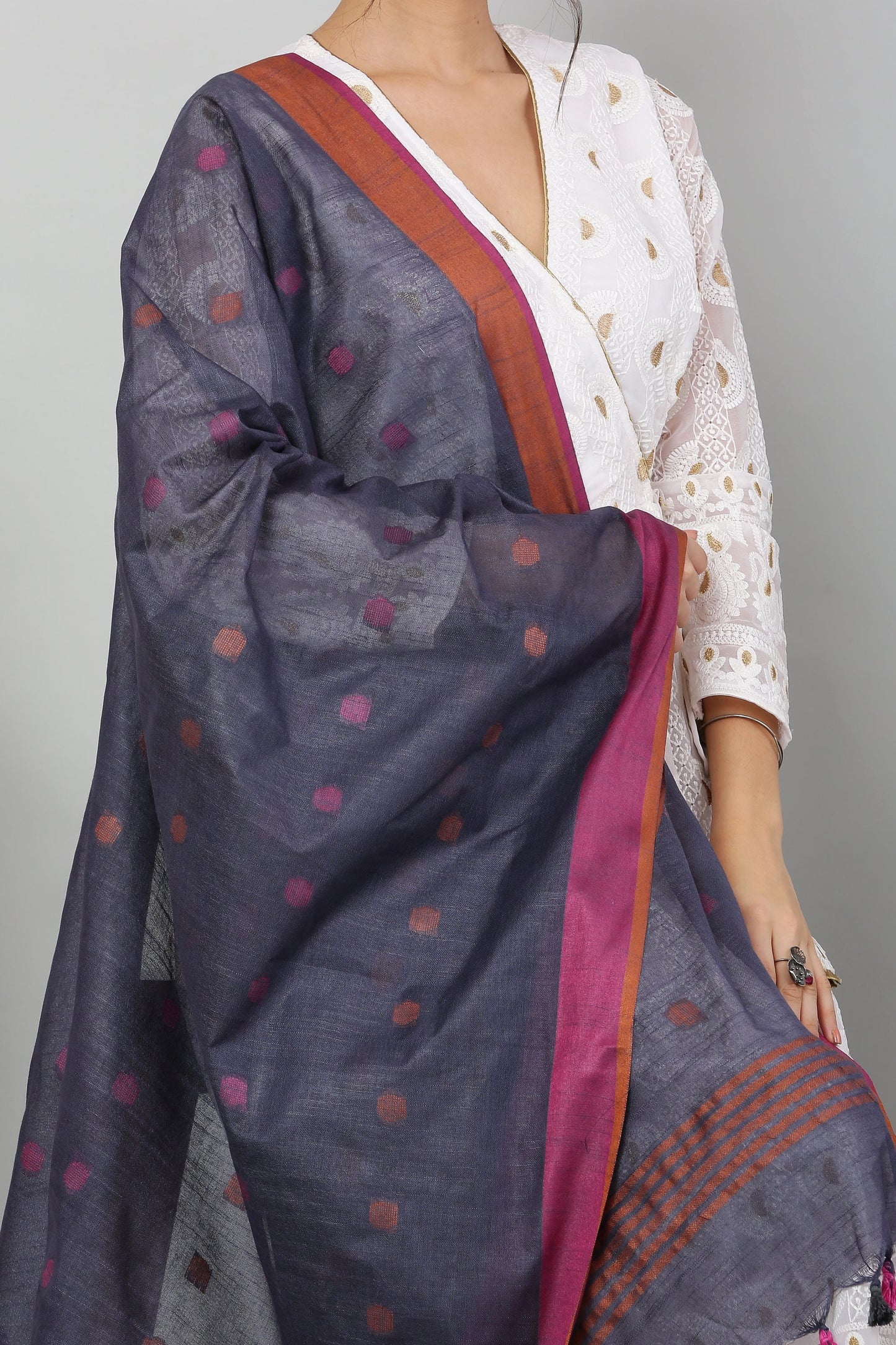 Dupatta-Cotton Slub- Gray