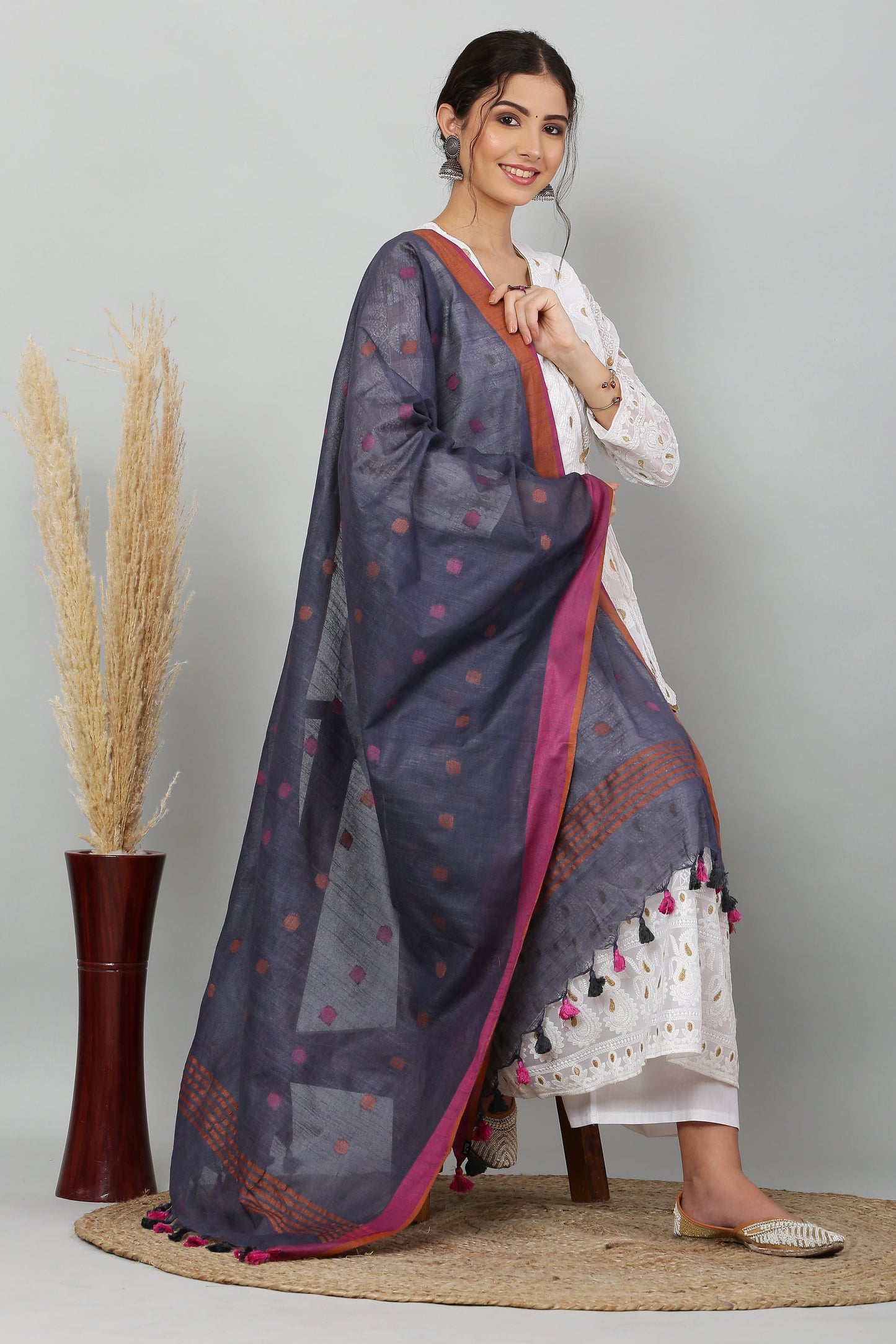 Dupatta-Cotton Slub- Gray