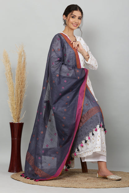 Dupatta-Cotton Slub- Gray