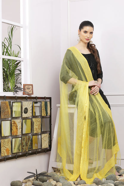 Dupatta-Bhagalpuri Tissue - Yellow