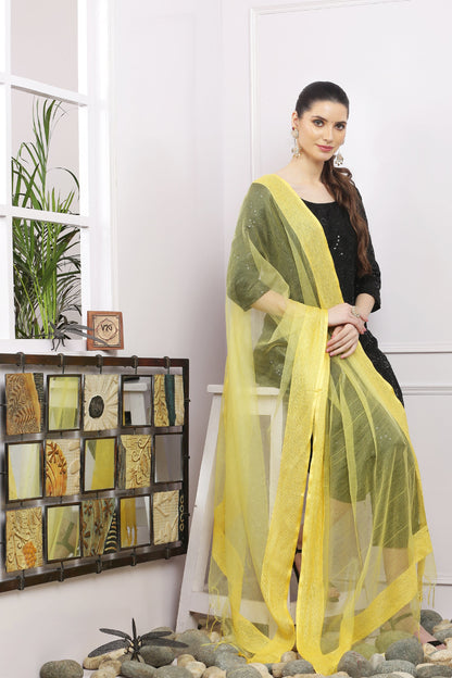 Dupatta-Bhagalpuri Tissue - Yellow