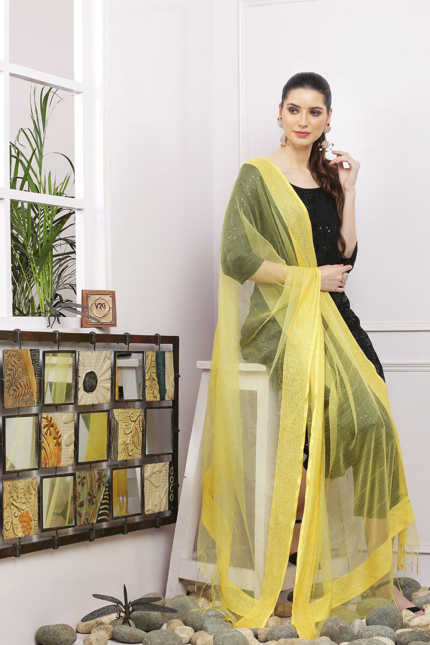 Dupatta-Bhagalpuri Tissue - Yellow