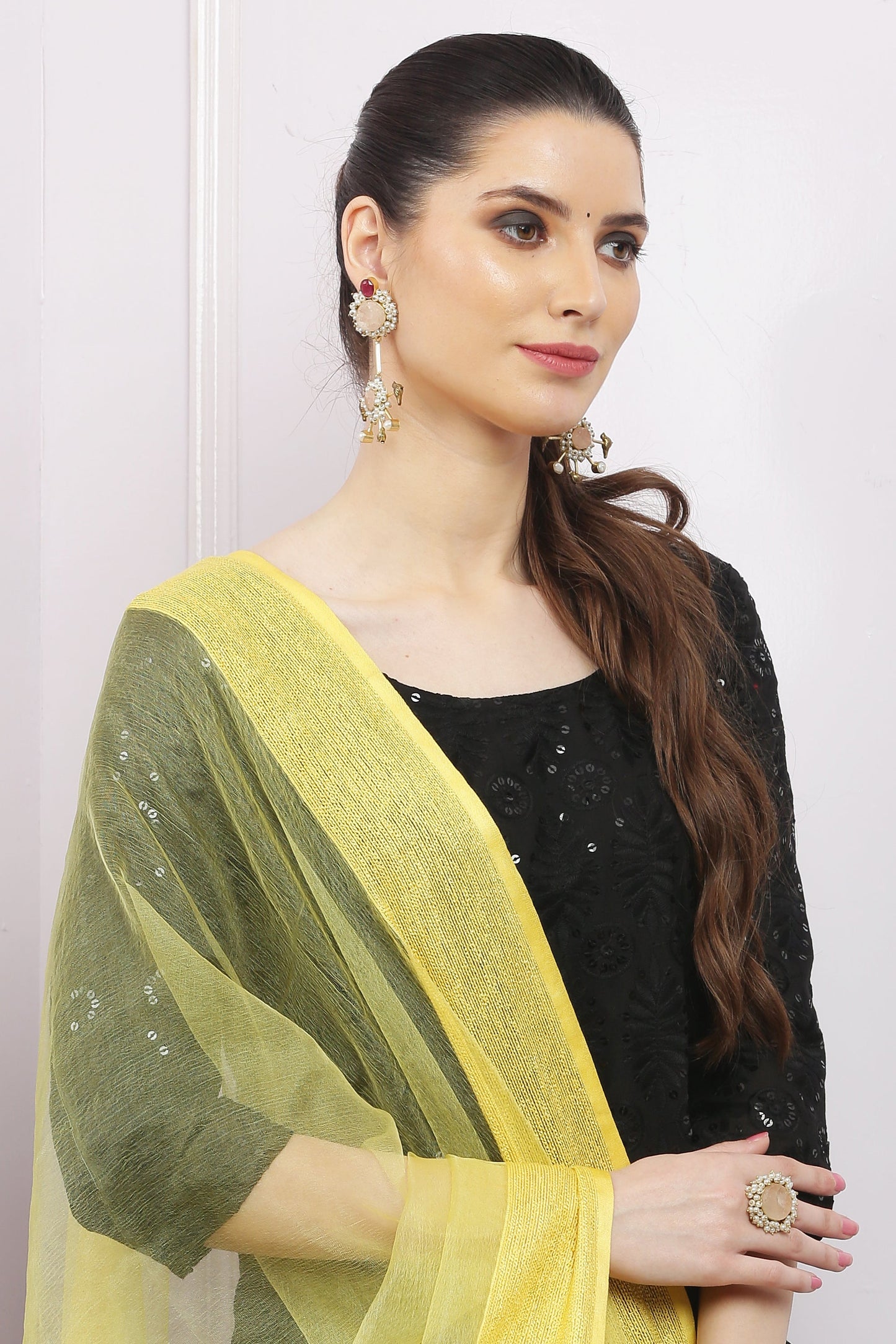 Dupatta-Bhagalpuri Tissue - Yellow