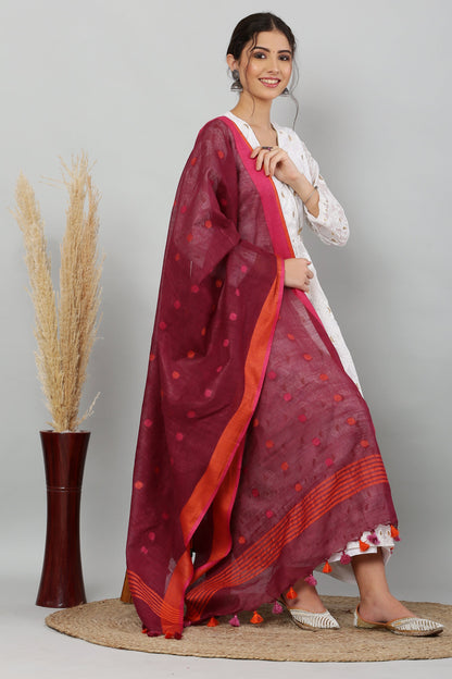 Dupatta- Cotton Slub-Maroon