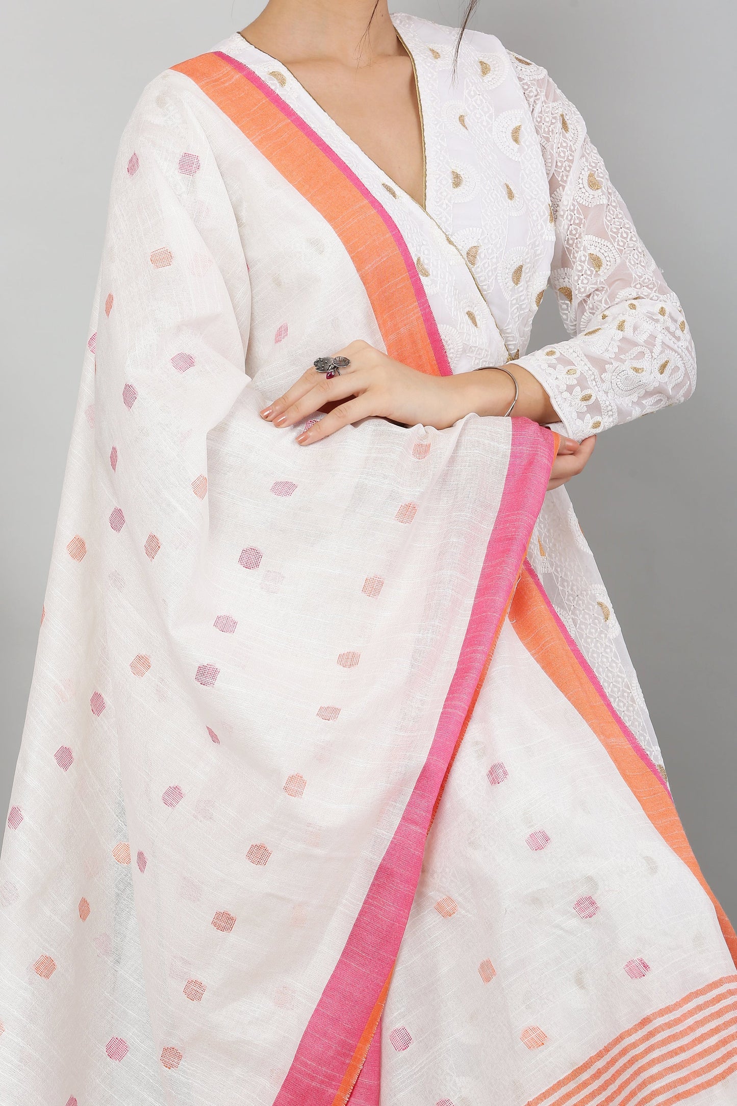 Dupatta-Cotton Slub -White