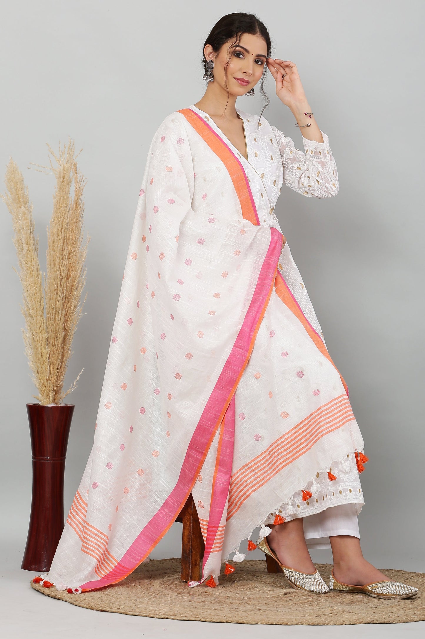 Dupatta-Cotton Slub -White