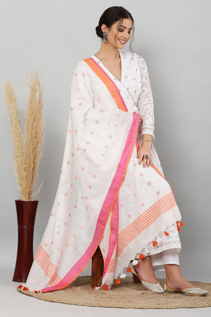 Dupatta-Cotton Slub -White