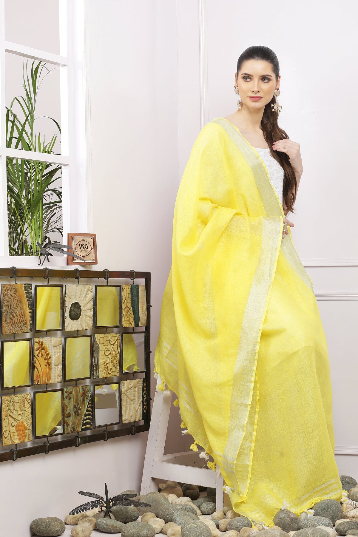 Dupatta-Cotton Linen -Yellow