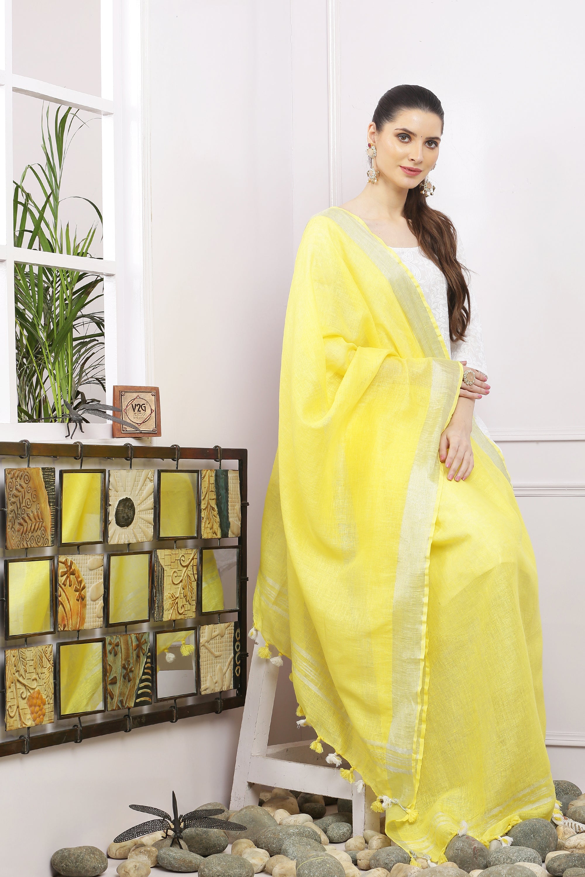 Dupatta-Cotton Linen -Yellow