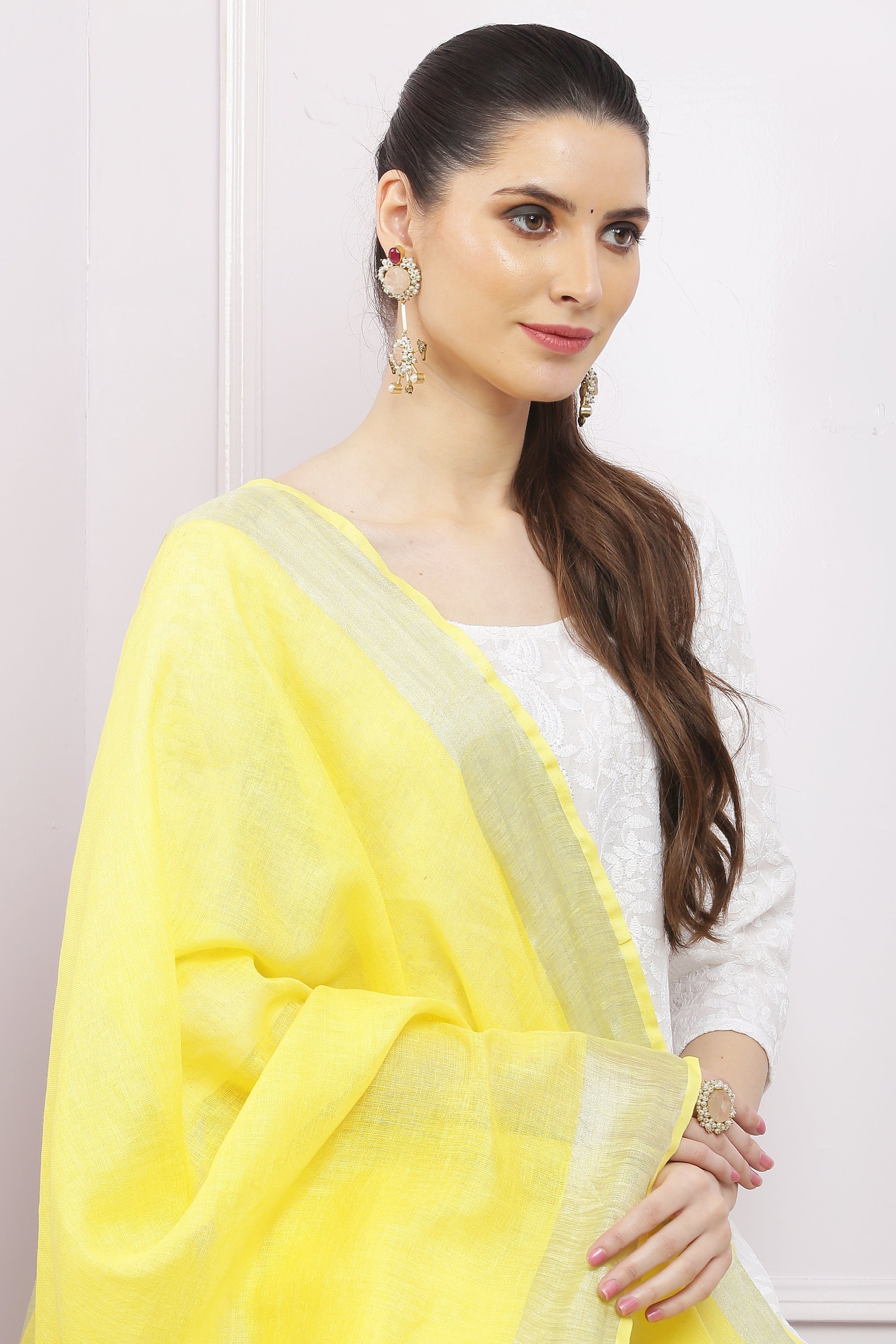 Dupatta-Cotton Linen -Yellow