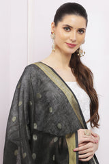 Dupatta - Cotton Gold Linen - Black