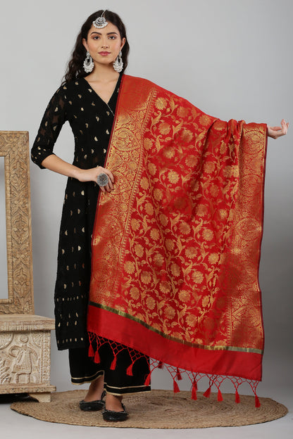 Dupatta-Banarasi Intricate Jaal Pattern- Red
