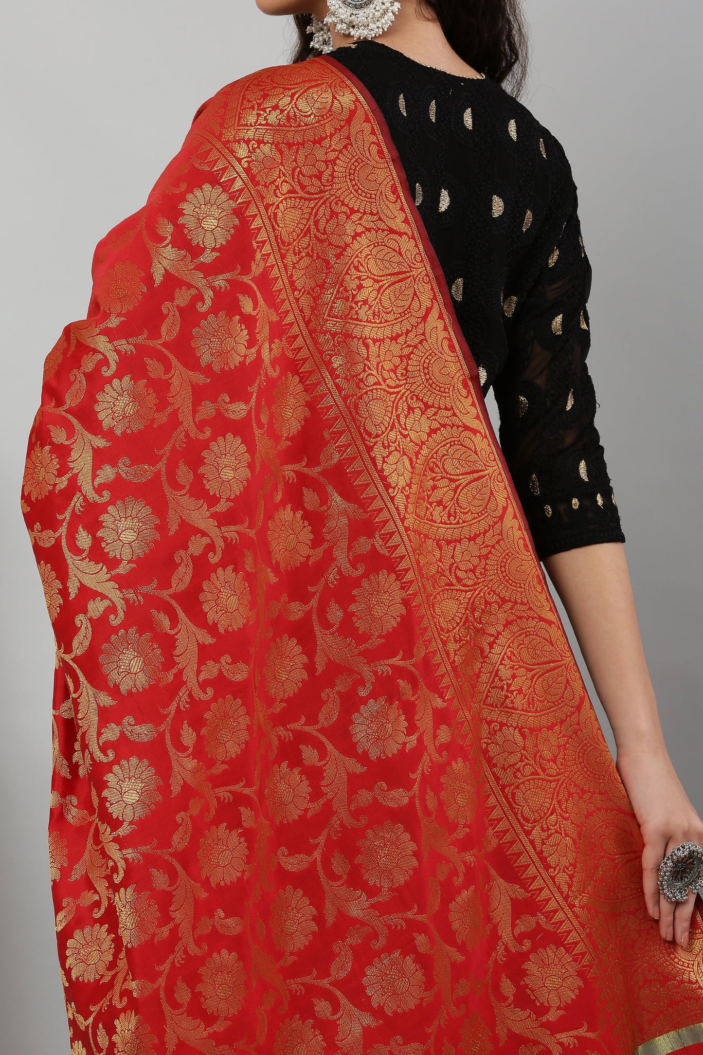 Dupatta-Banarasi Intricate Jaal Pattern- Red