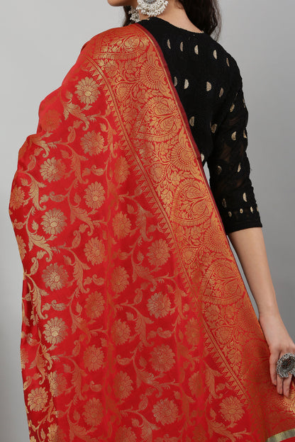 Dupatta-Banarasi Intricate Jaal Pattern- Red