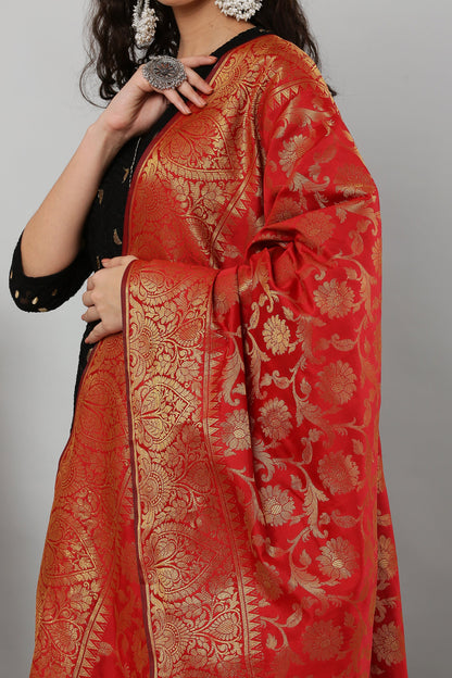Dupatta-Banarasi Intricate Jaal Pattern- Red