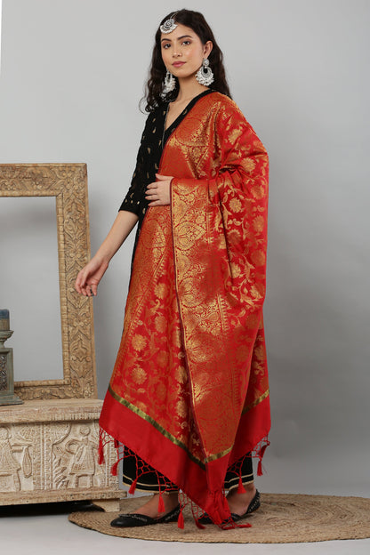 Dupatta-Banarasi Intricate Jaal Pattern- Red