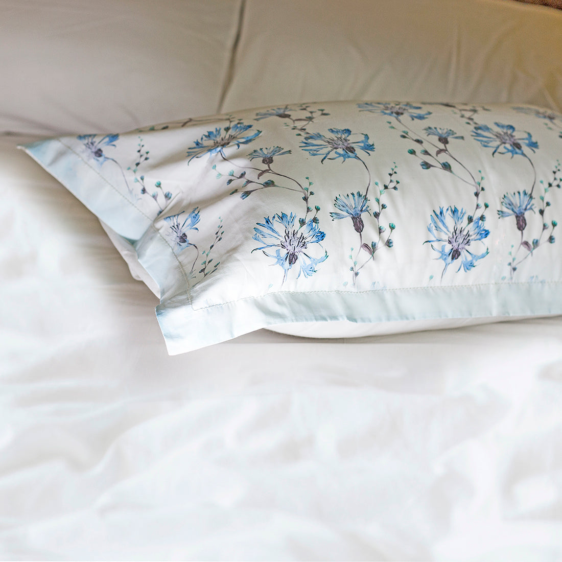 Pillow Covers-Printed- Blue Daisies- Pair