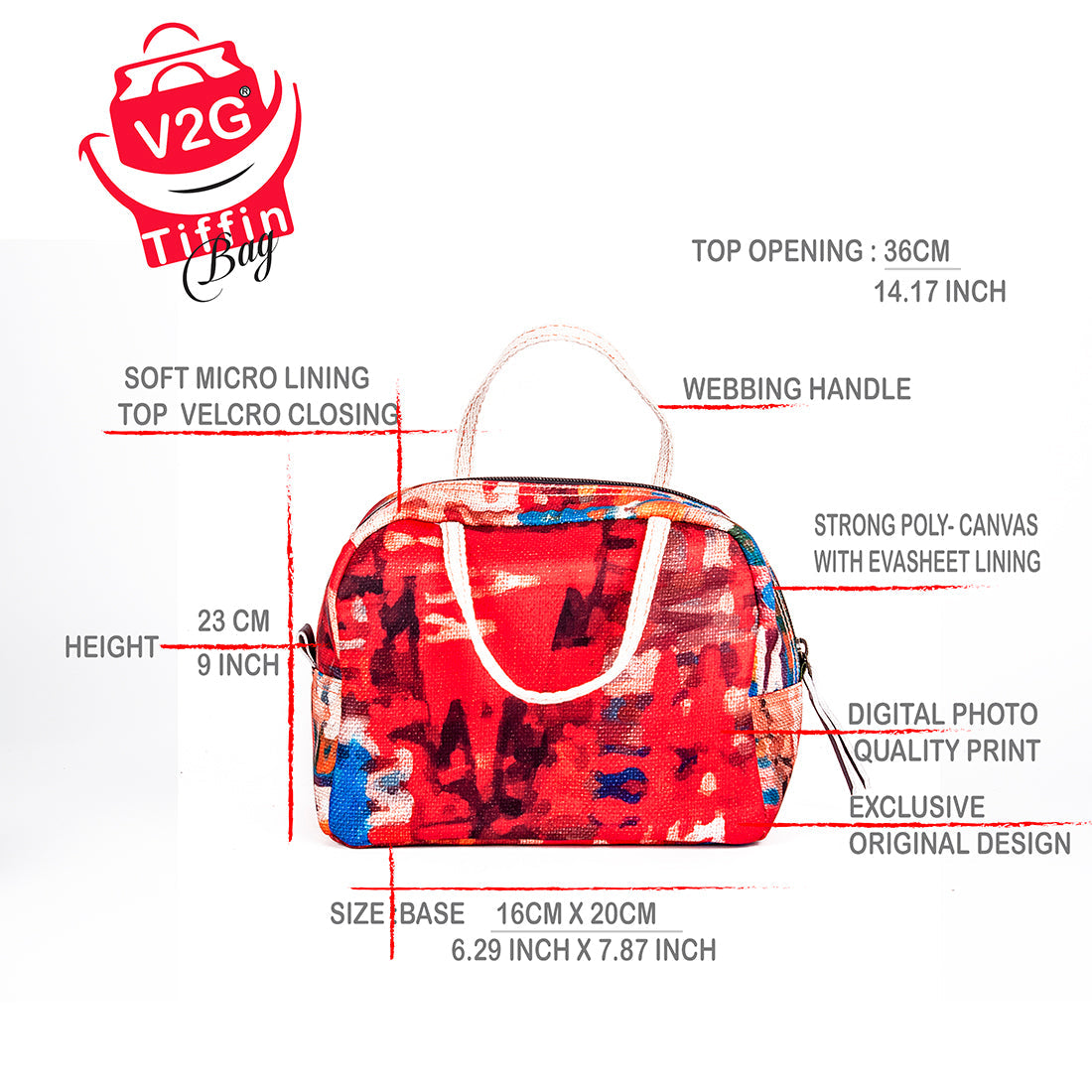 Tiffin- Lunch Bag-Red Splash Pattern 14