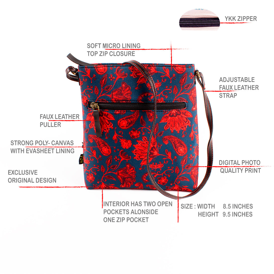 Sling Bag - Red Floral Paisely