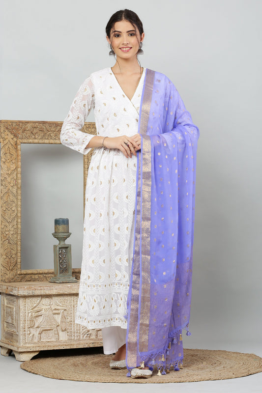 Dupatta-Banarasi Pure Chiffon-Indigo