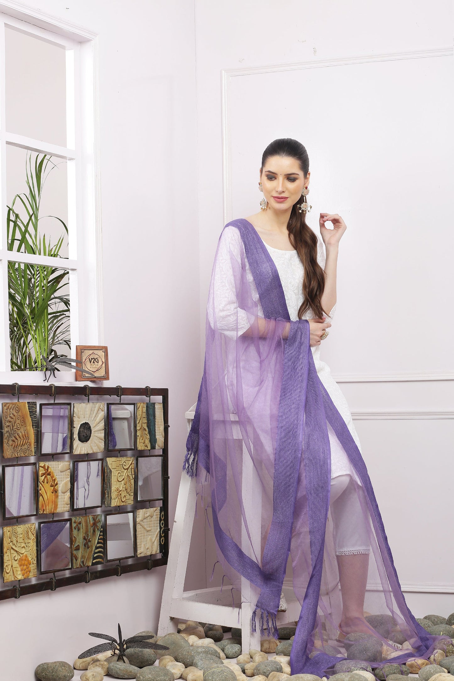 Dupatta-Bhagalpuri Tissue- Purple