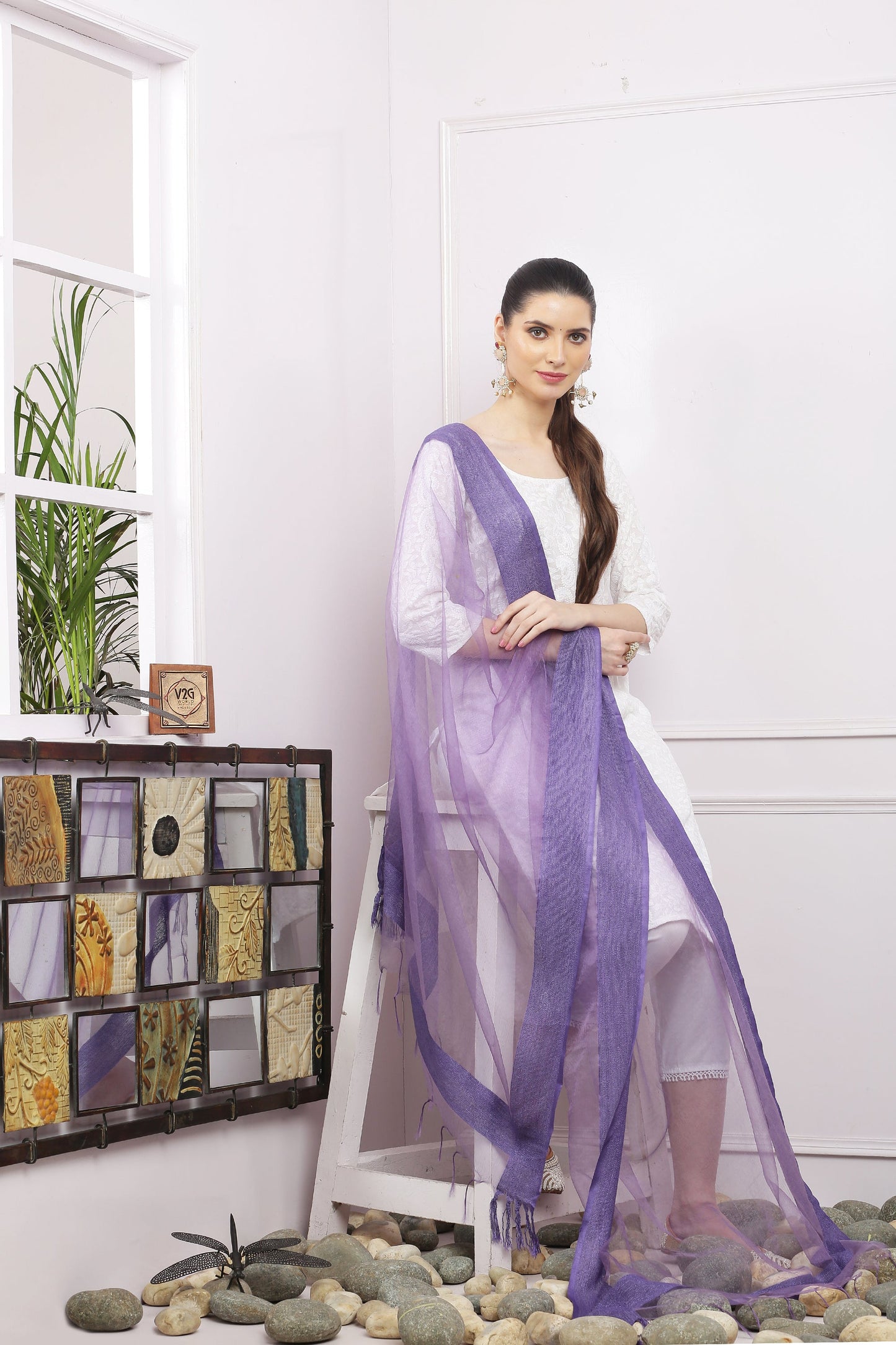Dupatta-Bhagalpuri Tissue- Purple