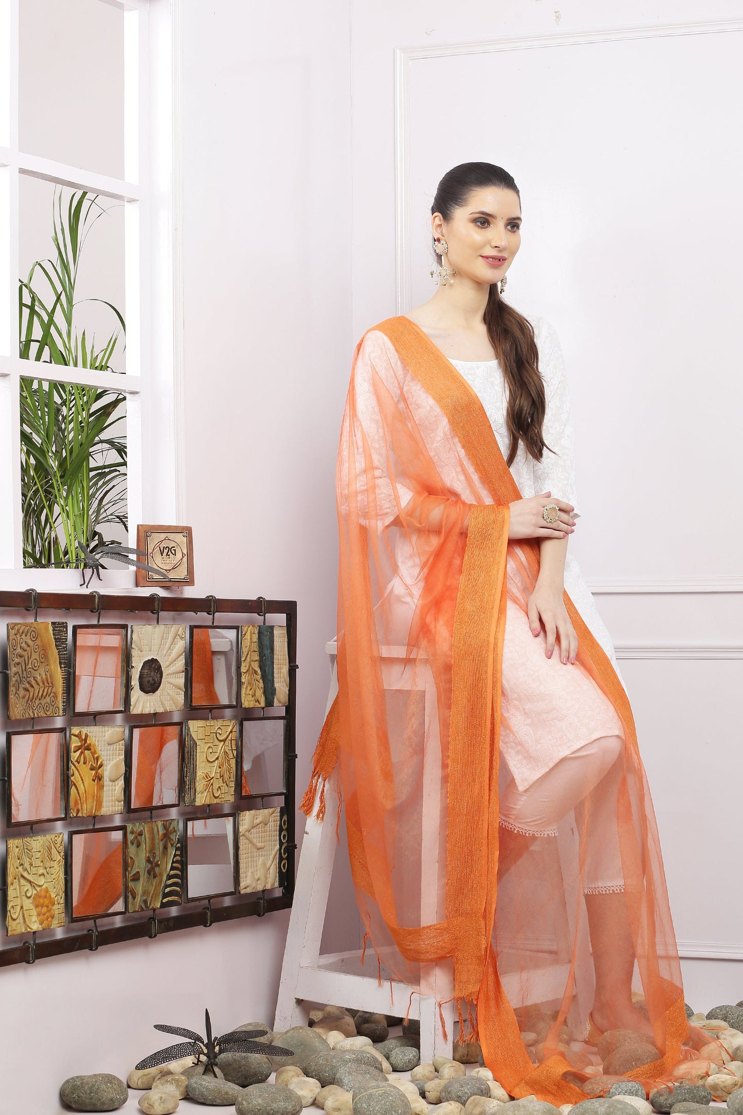 Dupatta-Bhagalpuri Tissue- Orange