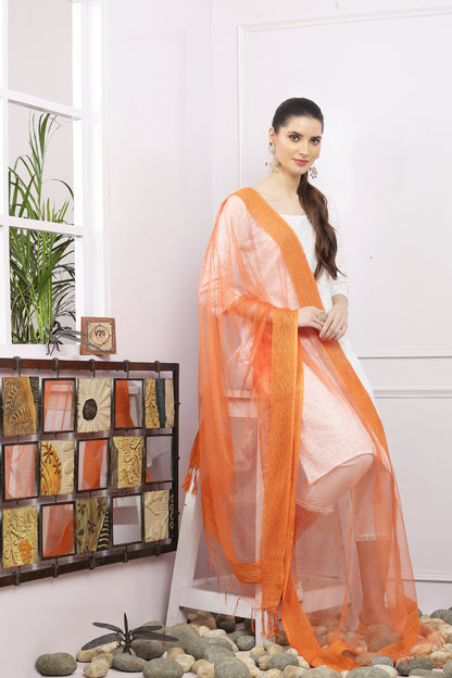 Dupatta-Bhagalpuri Tissue- Orange