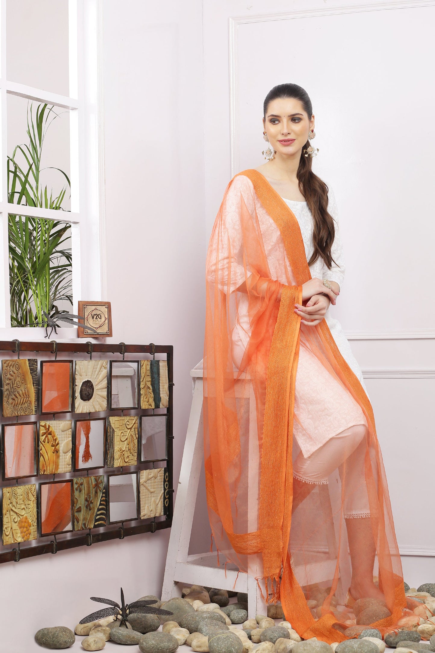 Dupatta-Bhagalpuri Tissue- Orange
