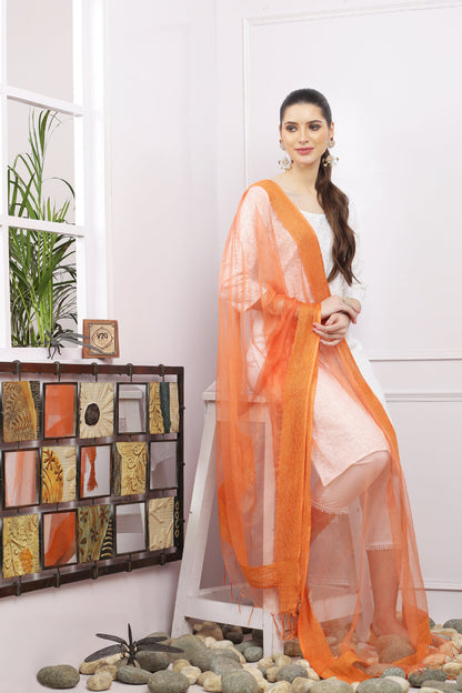 Dupatta-Bhagalpuri Tissue- Orange