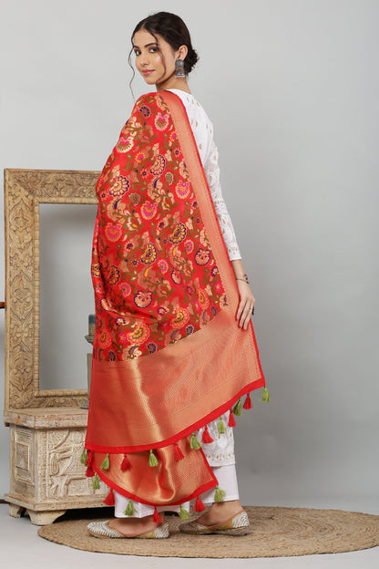 Dupatta-Banarasi Multi Mina Jaal- Red