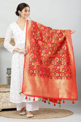 Dupatta-Banarasi Multi Mina Jaal- Red