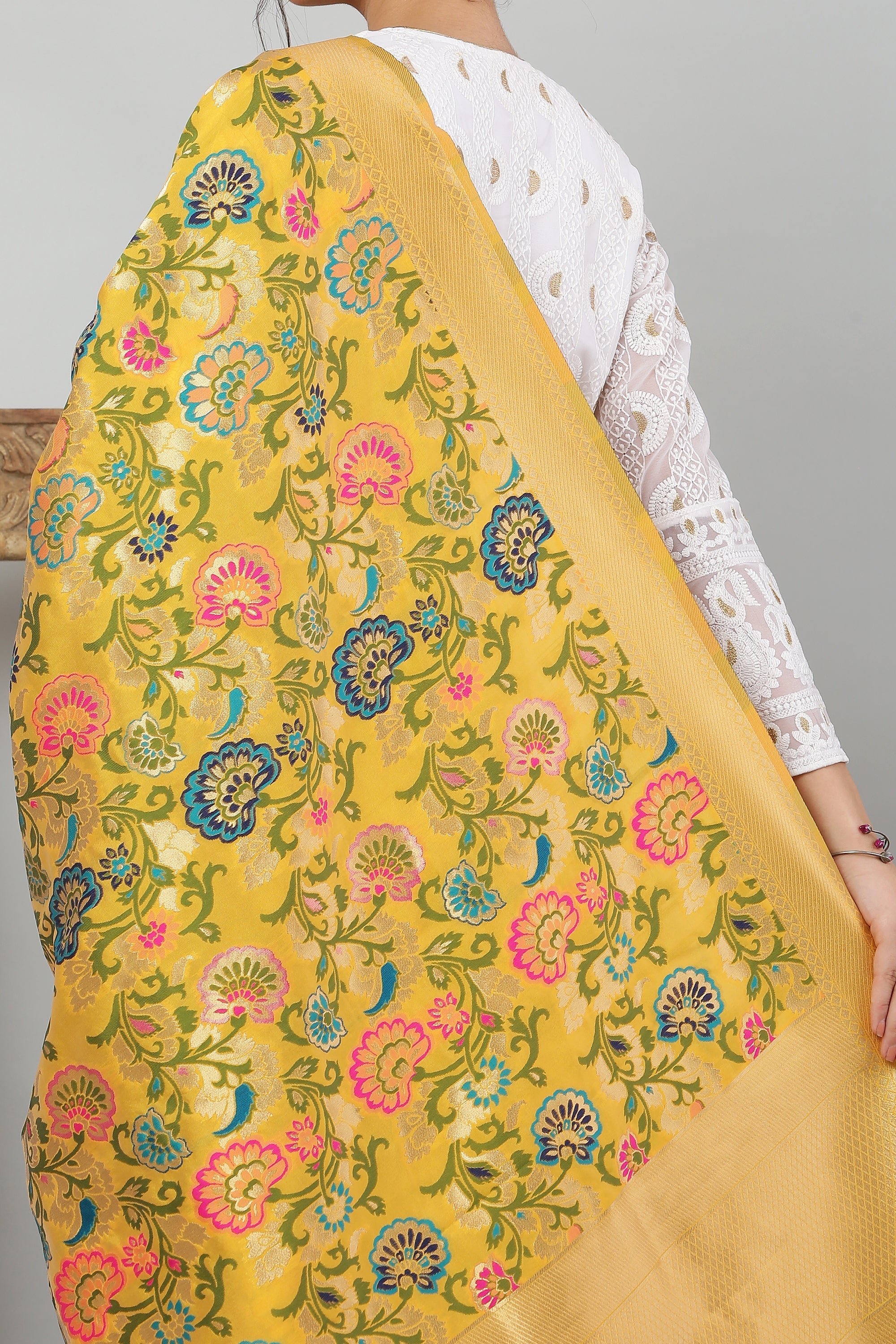 Dupatta-Banarasi Multi Mina Jaal- Yellow