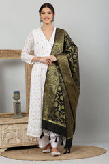 Dupatta-Banarasi Intricate Jaal Pattern - Black