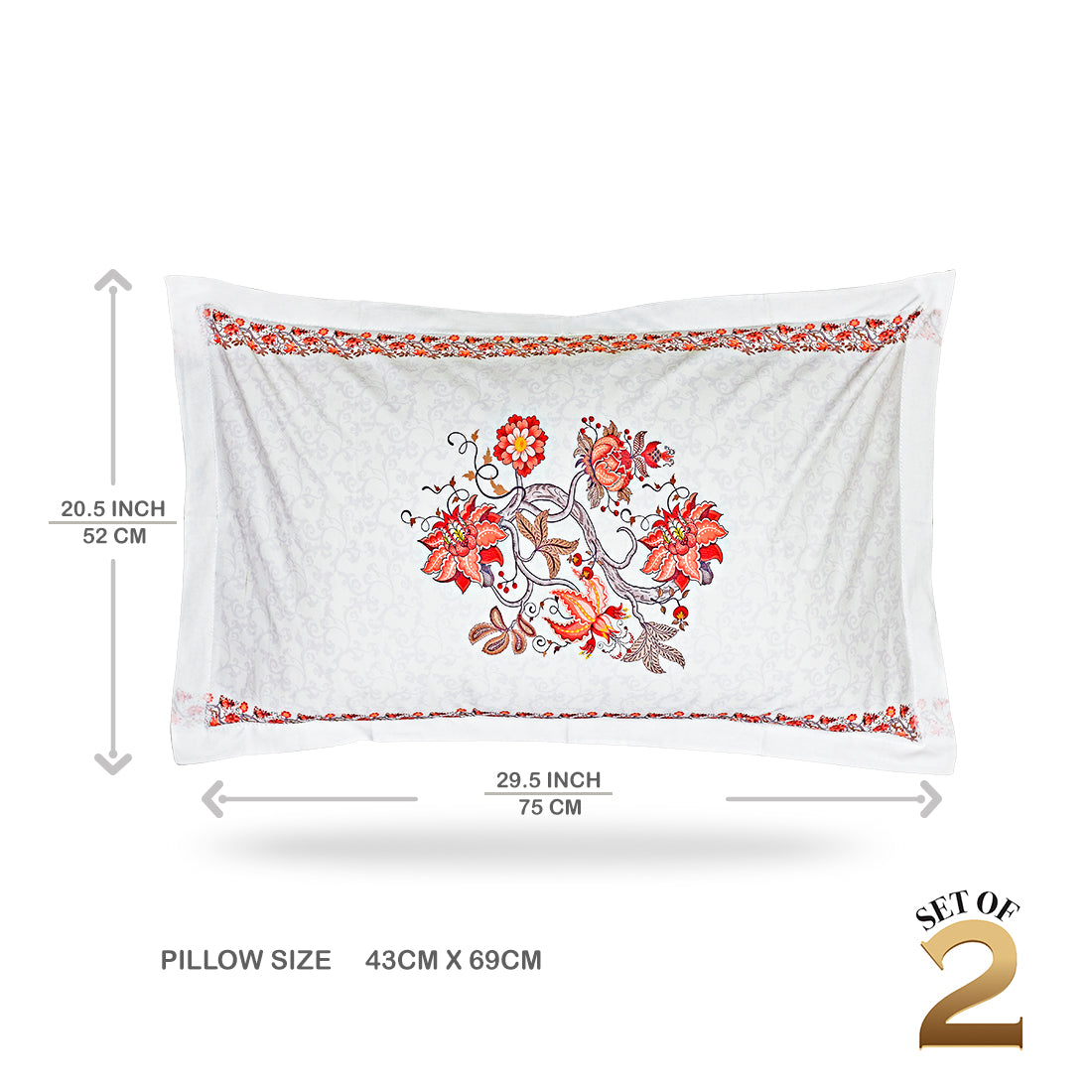 Pillow Covers-Orange Ornamental Flower- Pair