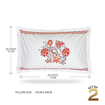Pillow Covers-Orange Ornamental Flower- Pair