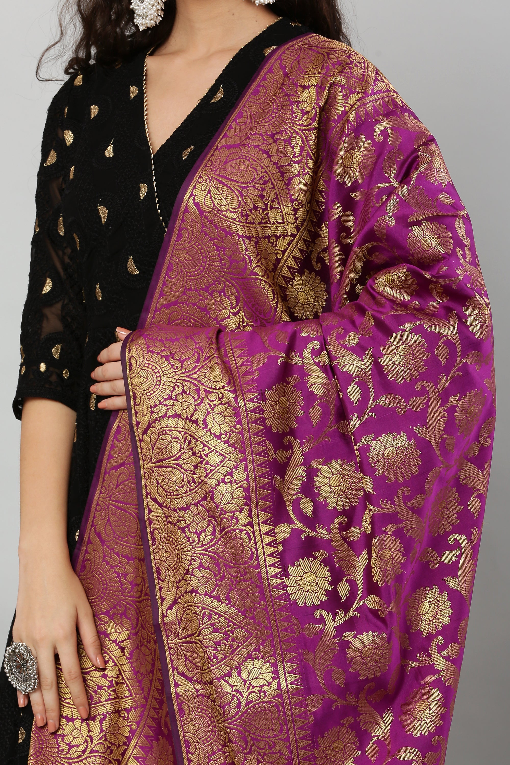 Dupatta-Banarasi Intricate Jaal Pattern- Purple