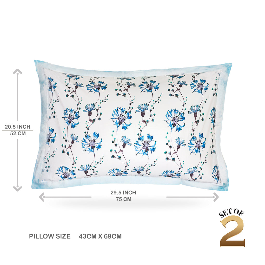 Pillow Covers-Printed- Blue Daisies- Pair