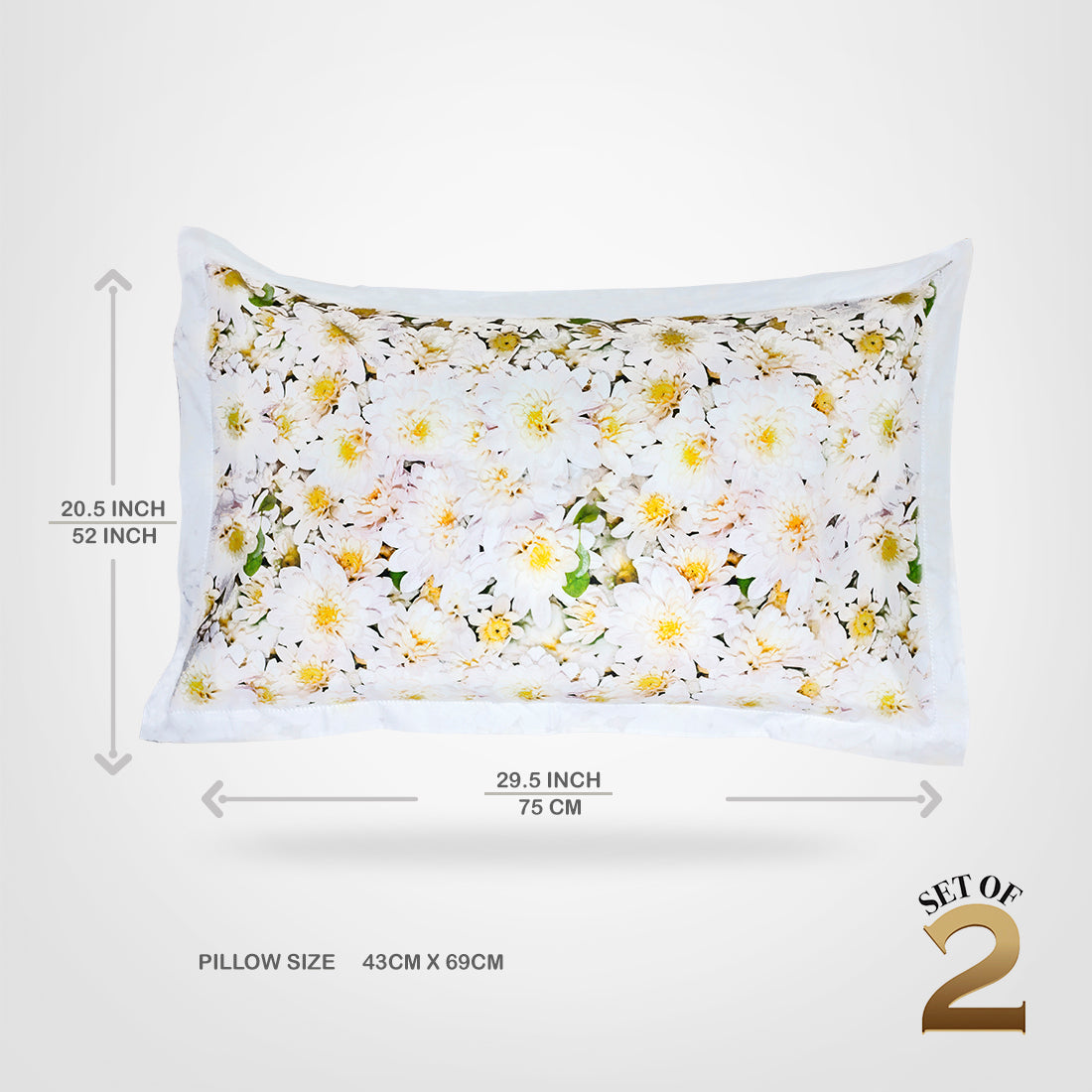 Pillow Covers-Printed- Yellow Daisies- Pair