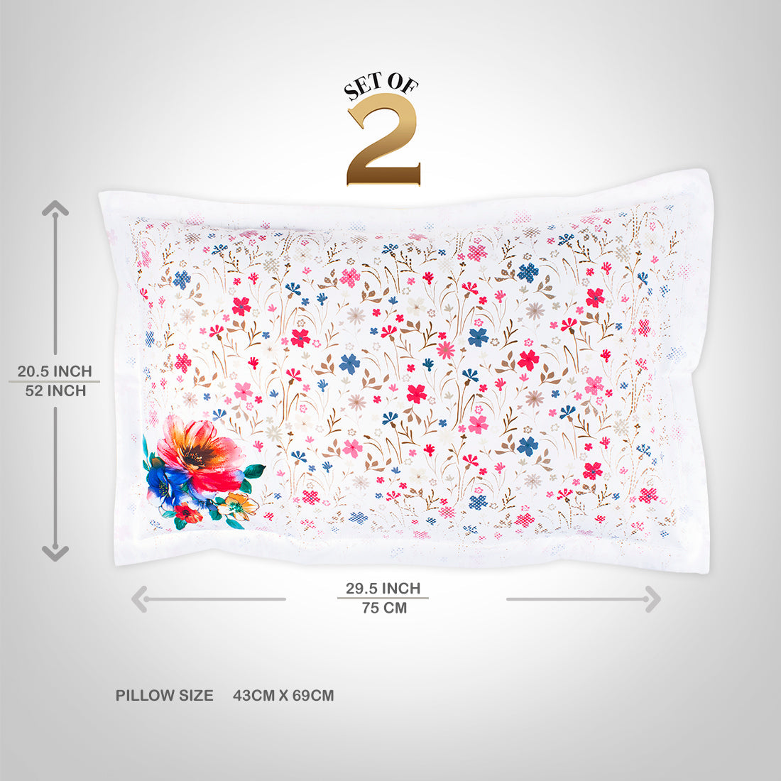 Pillow Covers-Printed-Scattered Flowers- Pair
