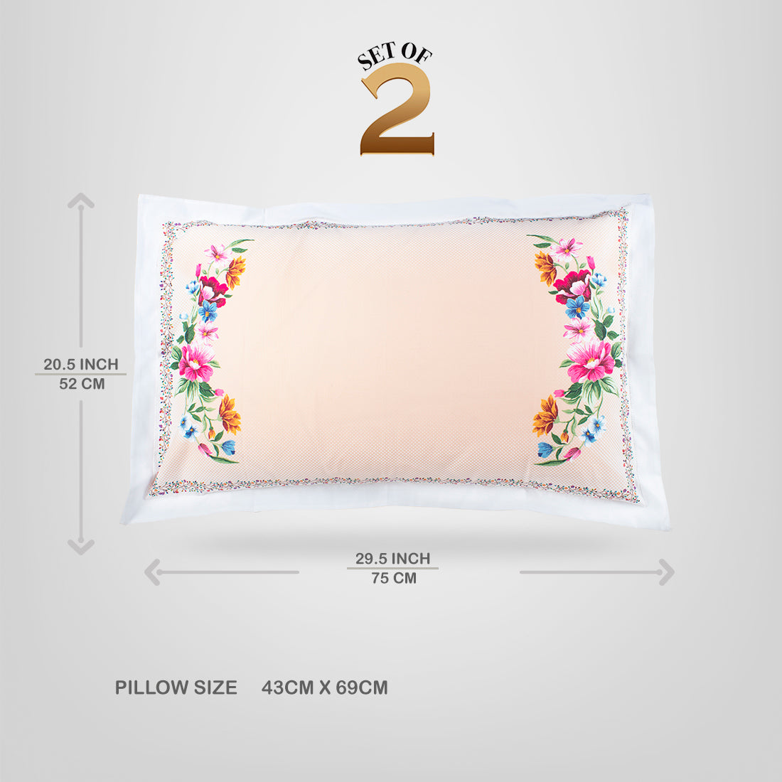 Pillow Covers-Printed-Bracketed Flowers- Pair