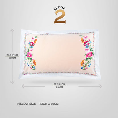 Pillow Covers-Printed-Bracketed Flowers- Pair