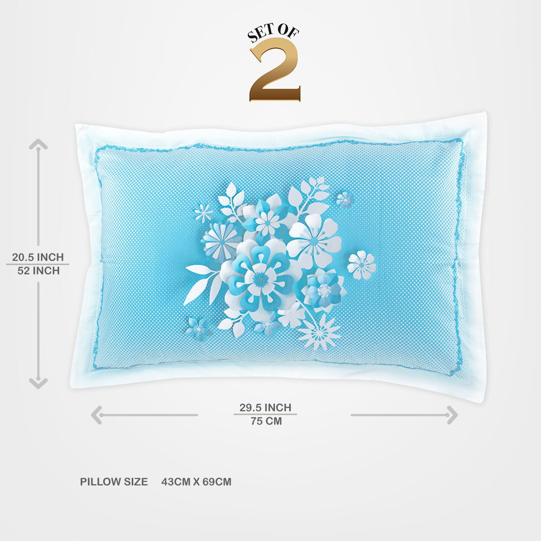 Pillow Covers-Printed-Blue 3D Flowers- Pair