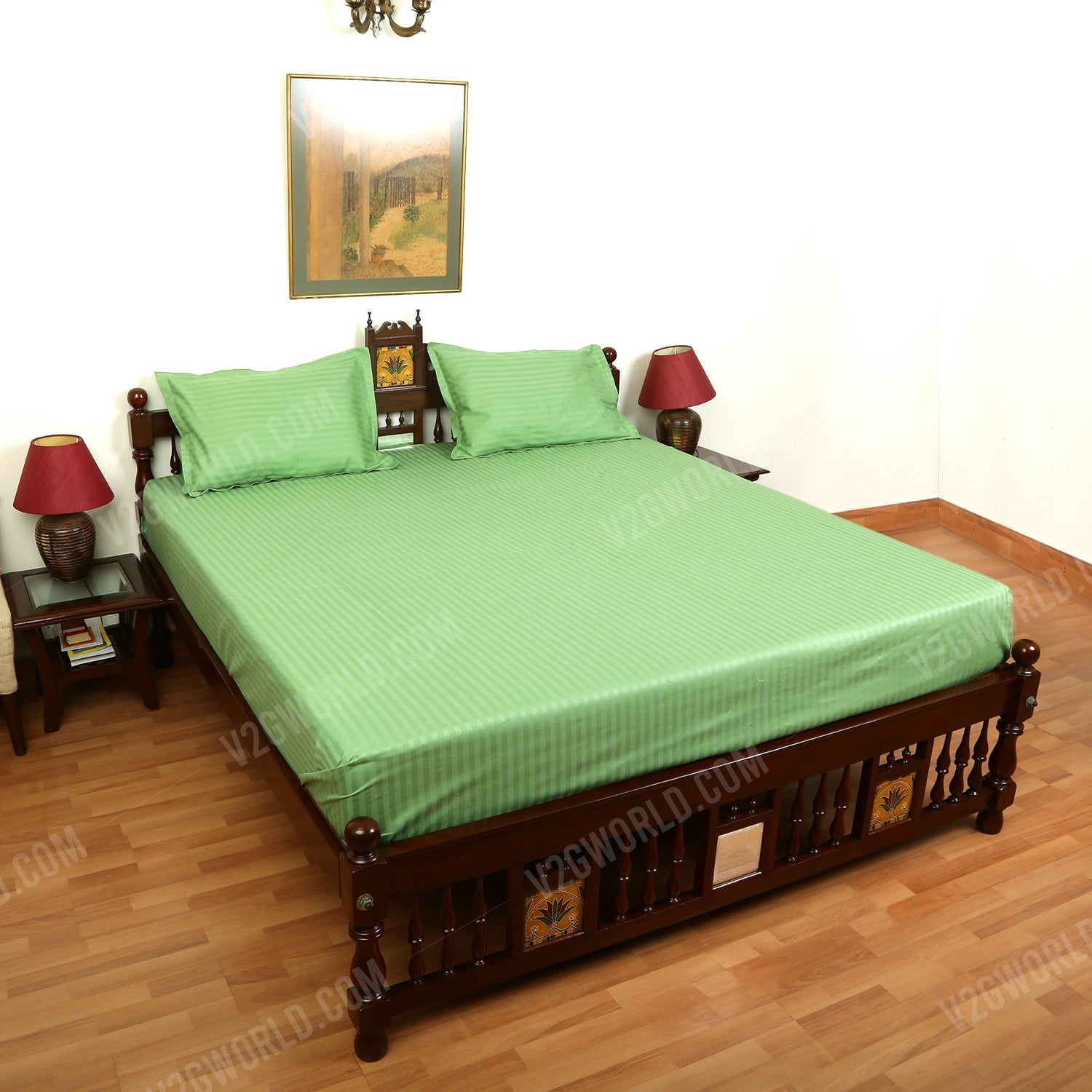 Pure Cotton Bedsheet - Double Bed - Pista Green