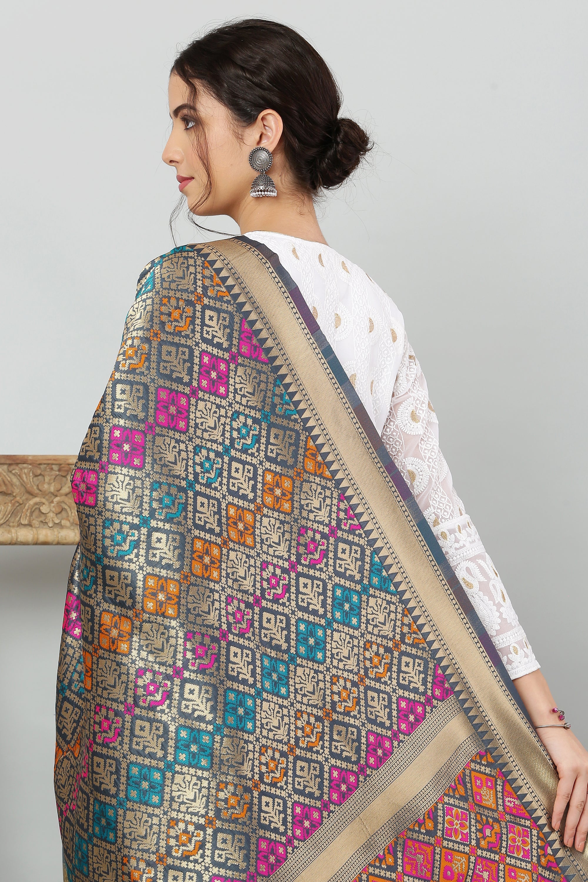 Dupatta-Banarasi Multi Patola- Gray