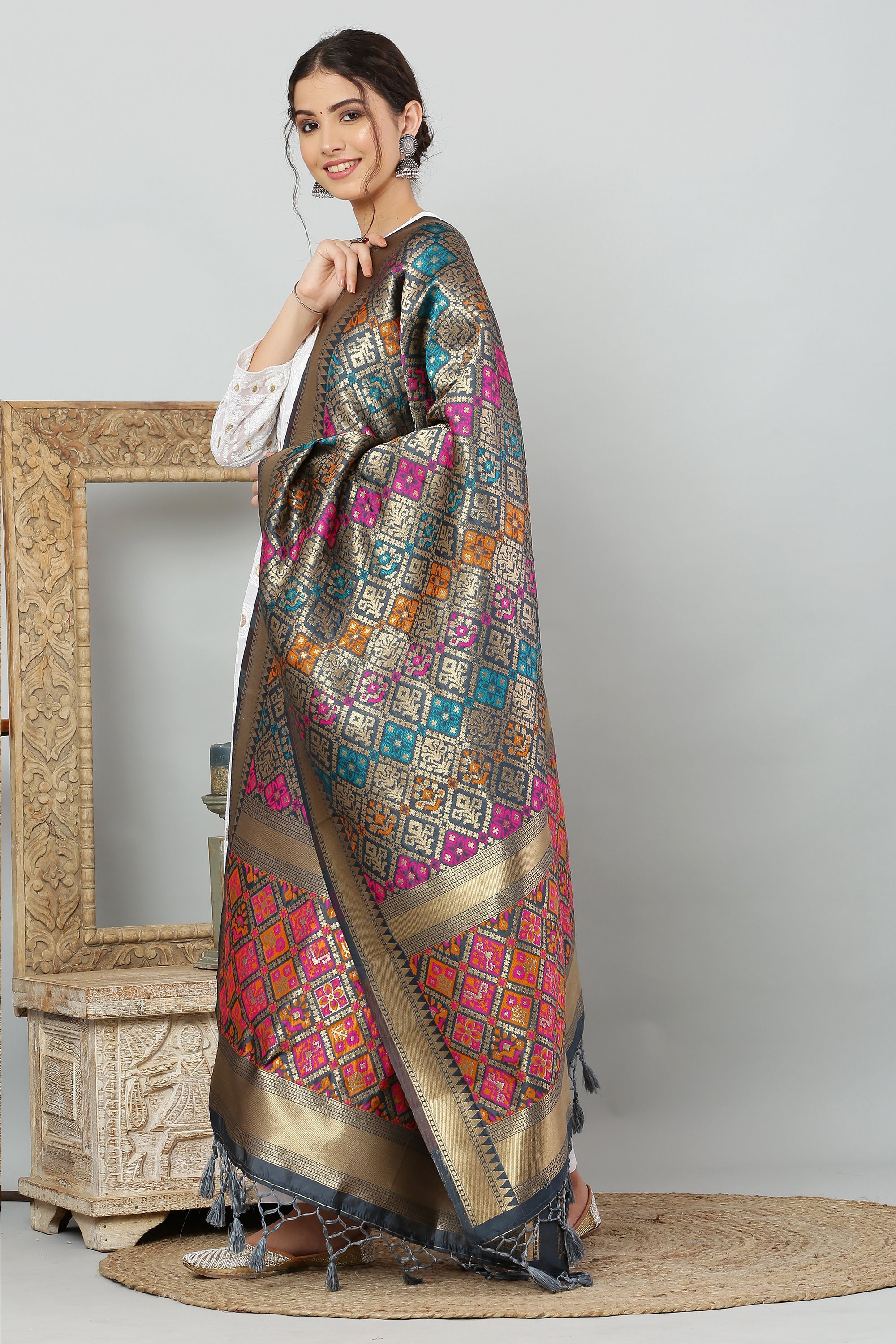 Dupatta-Banarasi Multi Patola- Gray