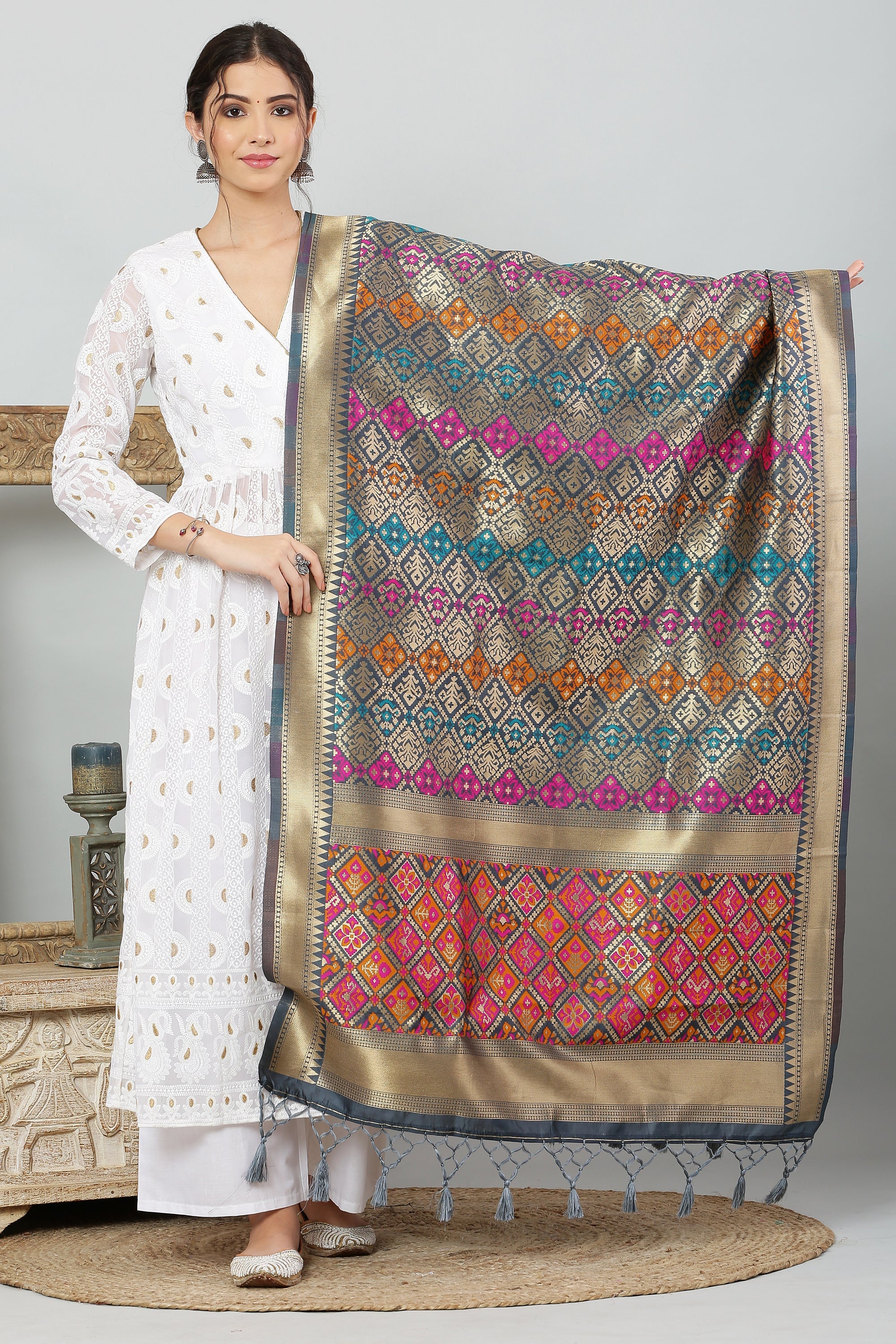 Dupatta-Banarasi Multi Patola- Gray