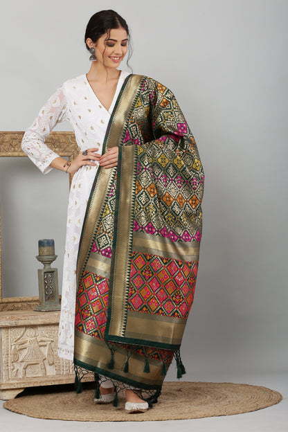 Dupatta-Banarasi Multi Patola- Bottle Green