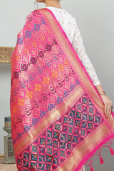 Dupatta-Banarasi Multi Patola-Hot Pink